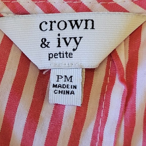 ❣️HP❣️Crown & Ivy cold shoulder pink & white stripe short cotton blouse sz: PM - Picture 5 of 6